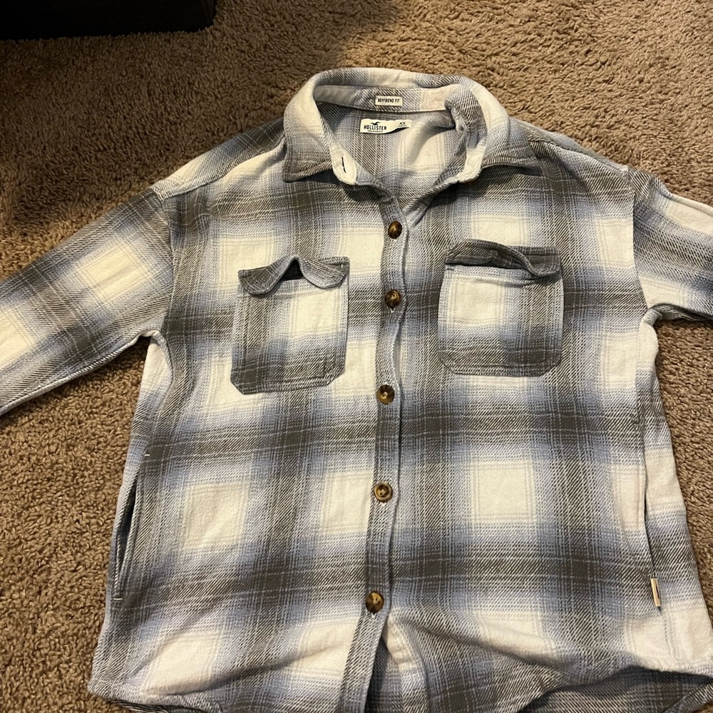 Hollister Blue and Gray Plaid Shirt